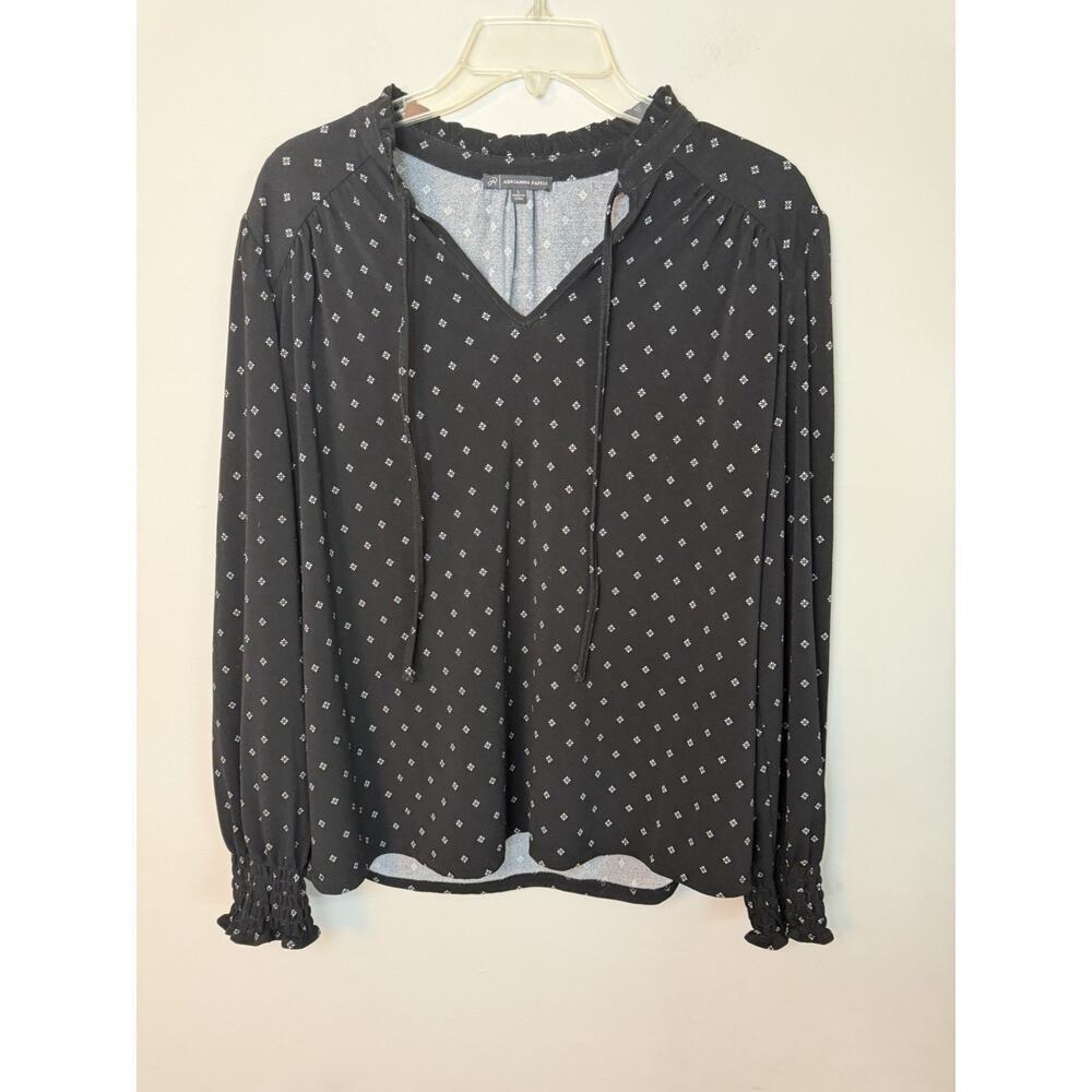 Adrianna Pappel Black Long Sleeve Peasant Boho Blouse Sz L